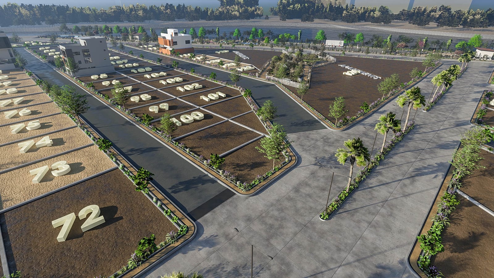 Numbered plots seen from above